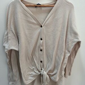 Cream Button-Down Waffle Knit Top